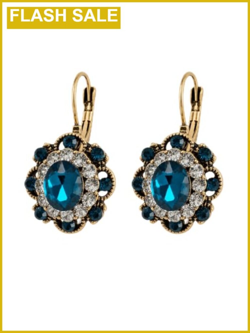 Vintage Crystal Rhinestone Antique Floral Drop Dangle Earrings Leverback